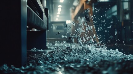 Poster - Industrial shredding machine breaking down plastic waste in a modern recycling plant, emphasizing sustainability and waste management processes