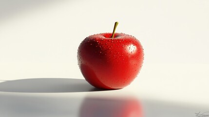 Poster - A Dew Covered Red Apple Sits On A White Surface