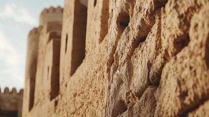 Wall Mural - close-up of diriyah historic mud-brick walls in riyadh, capturing the beauty of traditional saudi ar