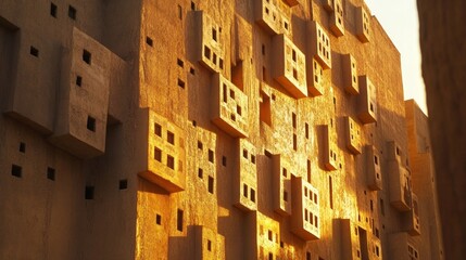 Wall Mural - close-up of diriyah mud-brick facades in riyadh, featuring textured walls and historic wooden accent