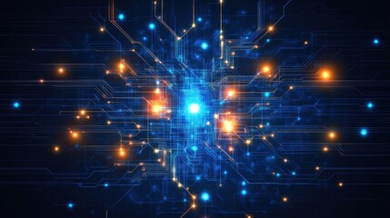 Poster - Abstract representation of technology with glowing circuits and data flow.
