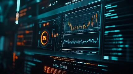 Poster - Futuristic Teal and Orange Data Visualization on a Screen