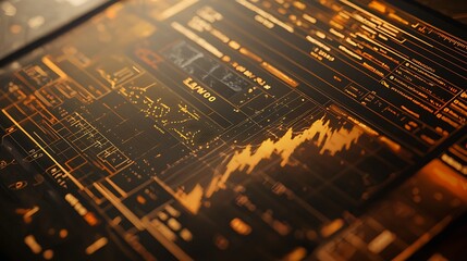 Poster - Abstract Close-up of Glowing Orange Digital Data Streams and Charts on a Screen