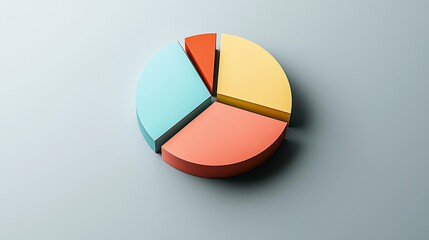 Poster - A 3D rendered pastel pie chart with four sections, illustrating data segmentation.