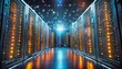 © netsay - A row of high-performance network servers illuminated by glowing LED lights, showcasing modern data center infrastructure and cutting-edge technology for secure, efficient digital