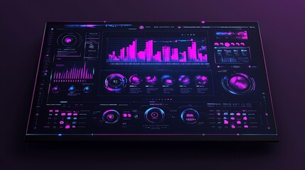 Poster - Futuristic Tech Dashboard with Neon Pink and Blue Data Visualizations