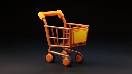 Poster - Orange Shopping Cart Rendered Against Black Background