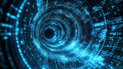 Poster - A digital representation of a swirling vortex, suggesting motion through space or data.