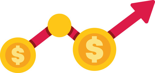 Poster - graph is depicting increasing profits with a red arrow pointing up and dollar coins