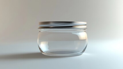 Poster - A Clear Glass Jar With A Silver Lid Sits On A White Background