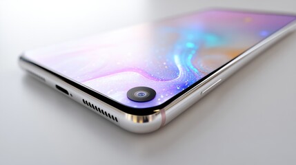 Poster - Silver Smartphone Displaying Abstract Colorful Design