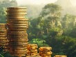 © Erich - Gold coins stacked high in a tropical rainforest setting
