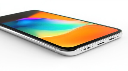 Aufkleber - Silver Smartphone Displaying Abstract Colorful Waves