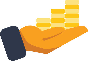 Poster - Businessman is holding increasing stacks of gold coins, depicting concepts like investment, growth and success