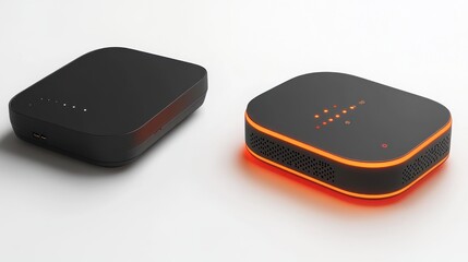 Poster - Two Modern Black Devices With Illuminated Features