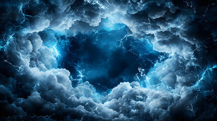 Poster - A mystical, dark cloud formation illuminated by blue light, creating an otherworldly atmosphere with hints of energy and depth