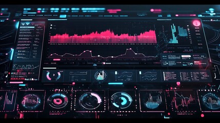 Poster - Futuristic Tech Interface with Pink and Blue Data Visualizations