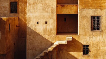 Wall Mural - sunlit mud-brick buildings in diriyah, riyadh, with earthy textures capturing the historical archite