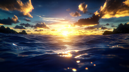 Poster - A breathtaking sunset over the ocean, with vibrant colors reflecting on the water's surface, creating a serene and picturesque natural scene