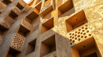 Wall Mural - the intricate mud-brick facades of diriyah in riyadh, with sunlight highlighting the warm colors and