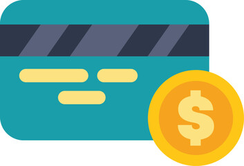 Poster - Simple icon of a credit card laying next to a gold coin with a dollar sign on it