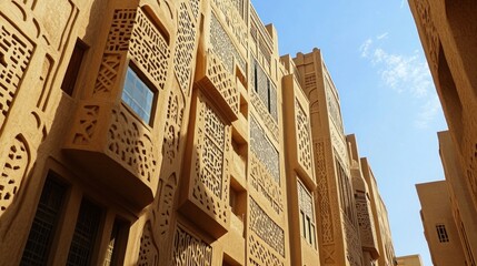 Wall Mural - traditional mud-brick buildings of diriyah in riyadh, with textures accentuated by the sunlight. the