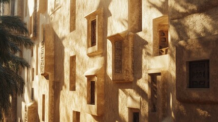 Wall Mural - traditional mud-brick buildings of diriyah in riyadh, with textures accentuated by the sunlight. the