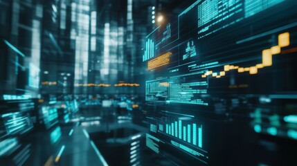 Poster - Cryptocurrency symbols over stock exchange screen digital finance hub data visualization modern office futuristic concept