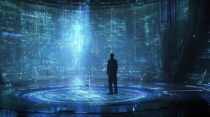 Poster - holographic digital government systems showcase in futuristic environment conceptual visualization