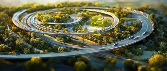 Poster - Innovative energy-efficient transportation routes urban landscape aerial view green design concept