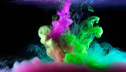 Poster - A Vivid Splash of Colorful Paint, Water, or Smoke Forming an Abstract Pattern on a Dark Background, Perfect for Artistic, Creative, and Modern Design Projects with High-Contrast Visuals