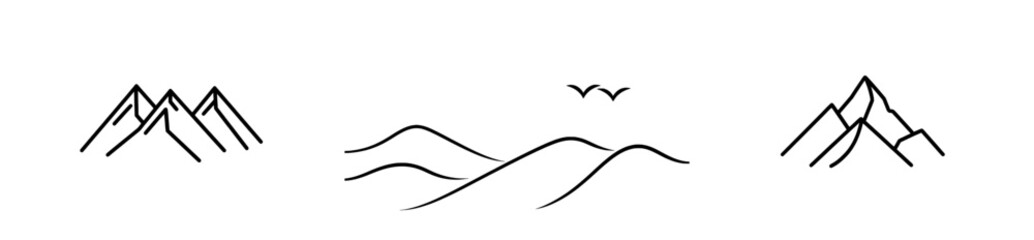 a premium modern drawing of a mountain landscape with high peaks, depicted in a simple linear style 