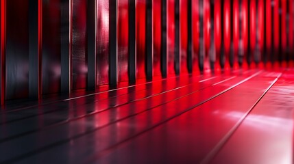 Poster - A futuristic interior space with red lighting and metallic surfaces, creating a dramatic atmosphere.