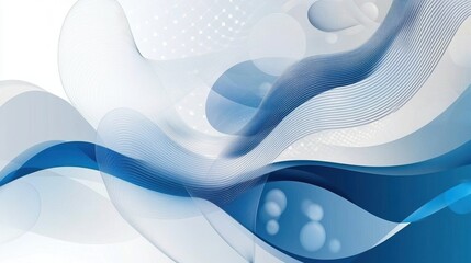 Poster - Abstract blue waves with smooth gradients and bubbles, creating a modern design aesthetic.