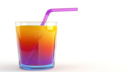 Poster - Colorful layered beverage in glass with straw