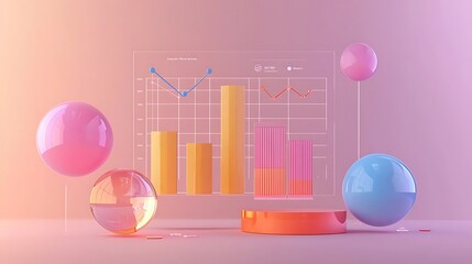 Poster - Abstract 3D rendering of pastel-colored spheres and bar graphs illustrating data analysis.