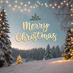 Poster - Merry Christmas text displayed on a snowy background, creating a festive and cheerful winter scene.
