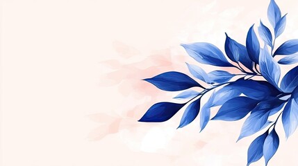 Wall Mural - natural branch with vibrant blue foliage, set against a soft and neutral background.