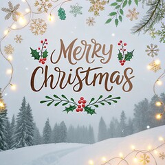 Poster - Merry Christmas text displayed on a snowy background, creating a festive and cheerful winter scene.