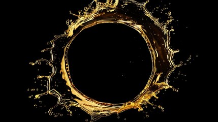 Poster - A circular splash of golden liquid against a black background, creating a striking visual effect.