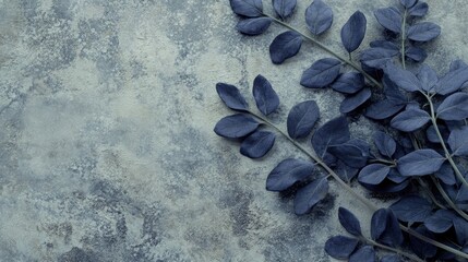 Wall Mural - natural branch with vibrant blue foliage, set against a soft and neutral background.