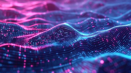 Poster - A vibrant, abstract representation of digital waves in blue and pink hues, symbolizing data flow and technology.