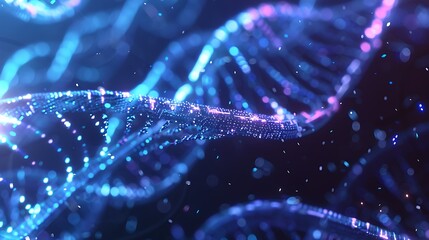 Poster - A vibrant, abstract representation of DNA strands illuminated by colorful lights, symbolizing genetic science and innovation.