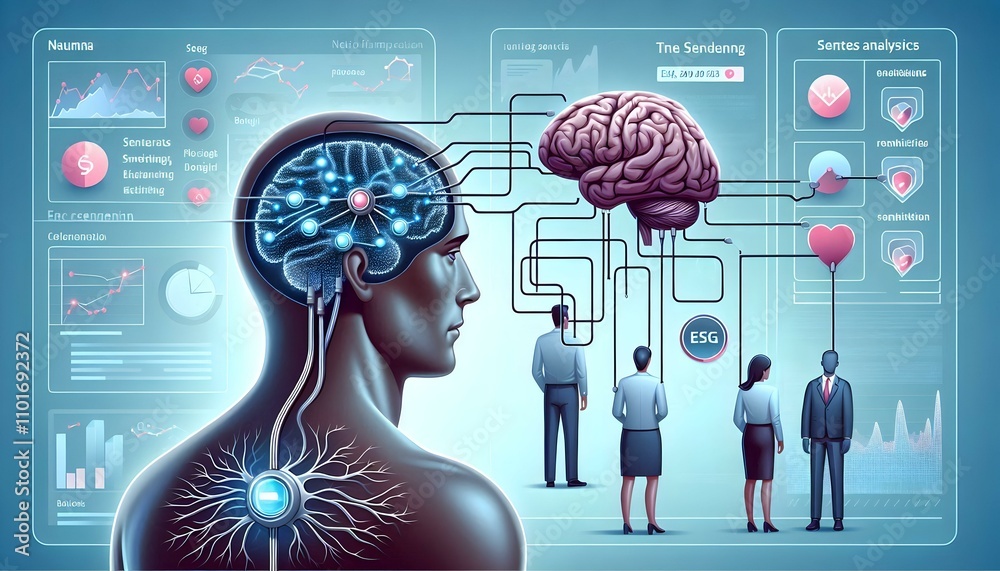 Neurolinked Flat Neuro Linked ESG Sentiment Analysis Close Up Neural Implant Brain ...