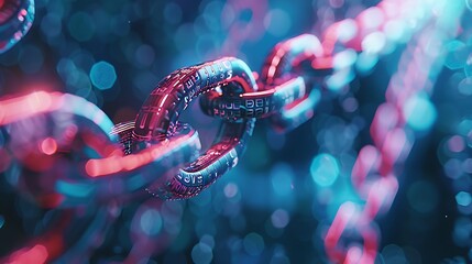 Poster - A close-up of interconnected chains with a digital aesthetic, symbolizing connectivity and technology.