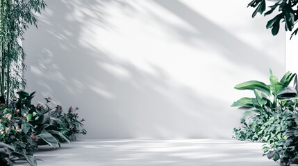 Aufkleber - White room with trees shadows and sunlight with plants