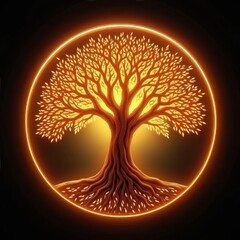 Wall Mural - Glowing Tree of Life Icon in a Circular Frame