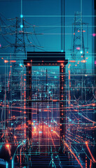 Poster - Harnessing peak energy power storage in urban infrastructure futuristic cityscape digital art environment high-tech viewpoint