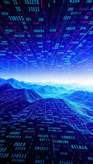 Aufkleber - futuristic digital landscape with glowing binary codes technology innovation abstract virtual grid high-tech network futuristic concept vertical format
