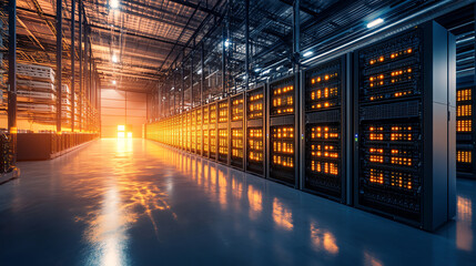 Poster - Data center operations peak energy power storage solutions high-tech facility industrial environment intricate viewpoint